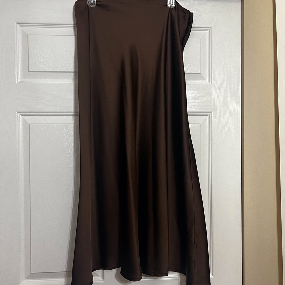 Women's Brown Satin A-Line Skirt